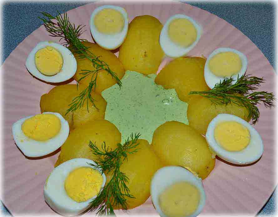 Eier mit Greunersosse, Eggs in Green Sauce
