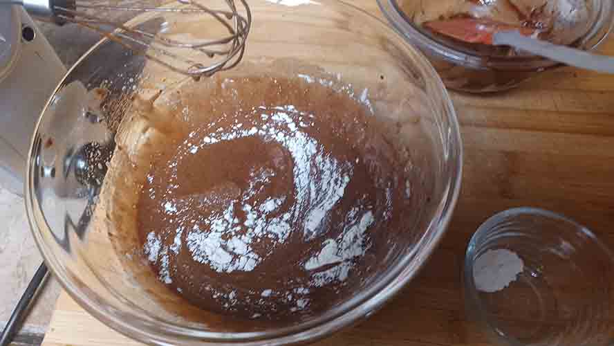 Blend ingredients to make batter. 