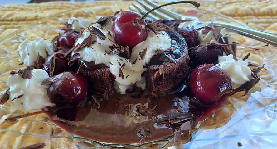 Cut open Volcano Cake and let chocolate ooze out. 