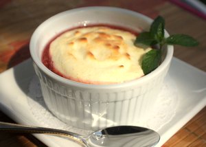 Ruhbarb Strawberry Compote with Quarkschaum in Ramekin  