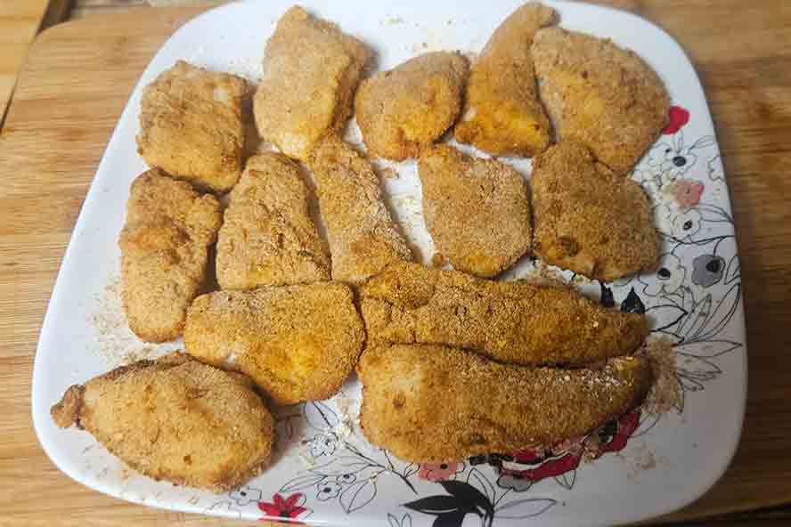 Fish cooked in air fryer crisp and brown. 