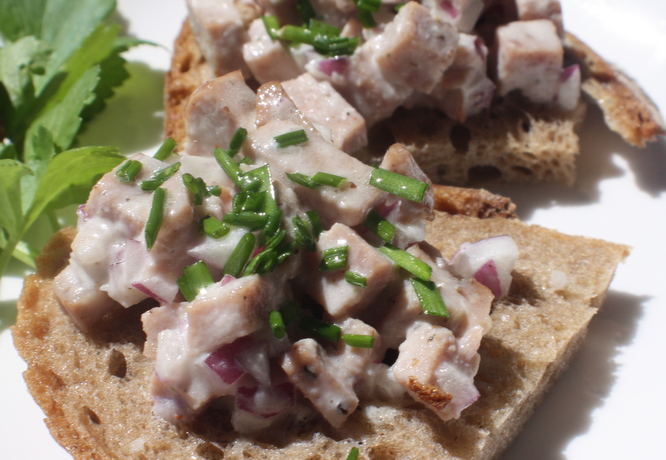 Fleischsalat with Leberkaese